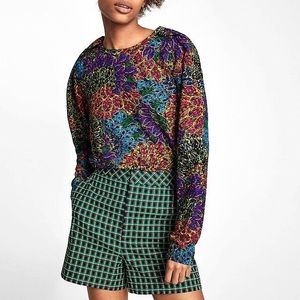 Zara Puff Sleeve Peacock Floral Patterned Top